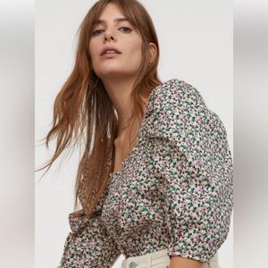 H&M floral smocked square neck puff sleeve boho blouse LAST PRICE